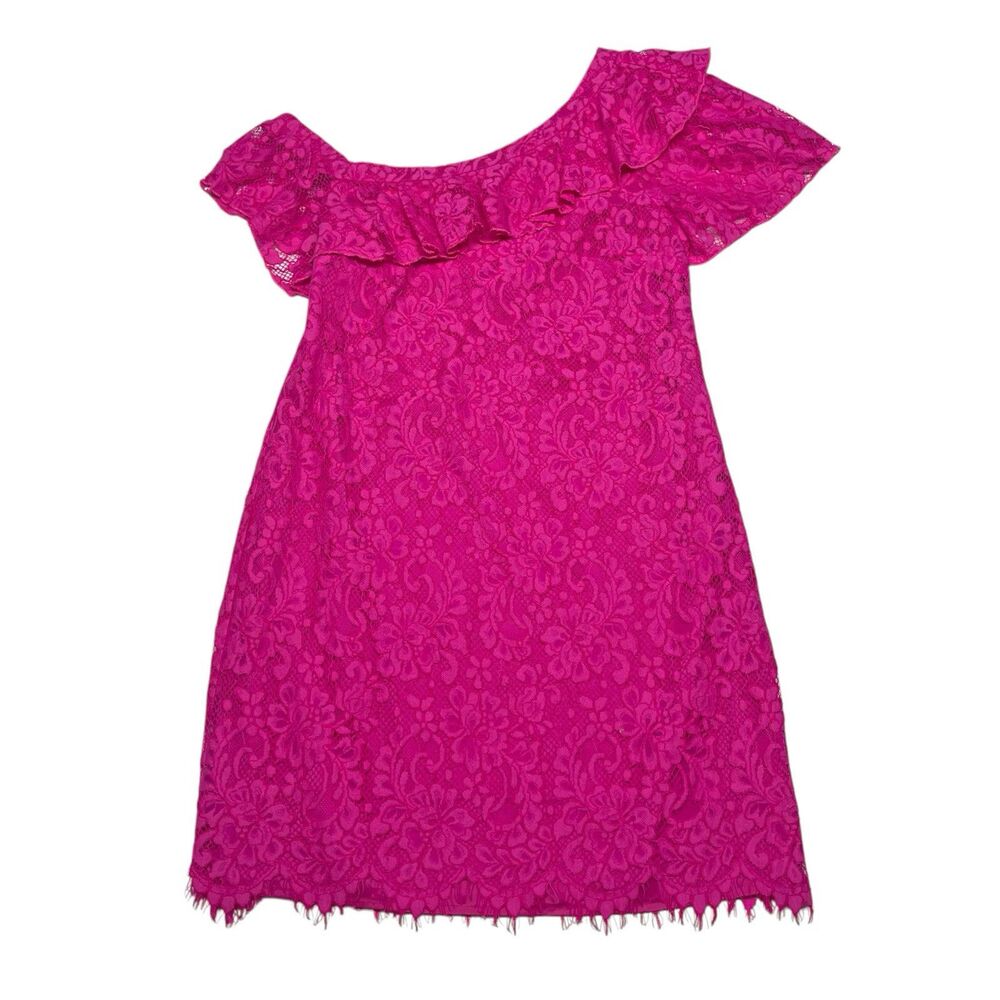 Pink lace off the shoulder dress